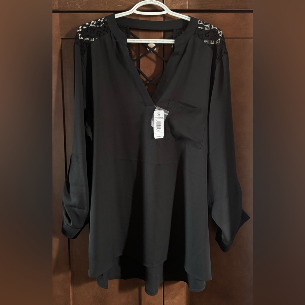 Chic Black Women's Blouse with Lace Details